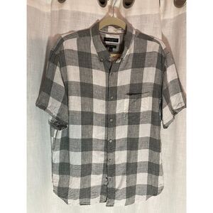 Banana Republic Men's Linen Size Large Shirt Camden Fit Gray and White‎ EUC